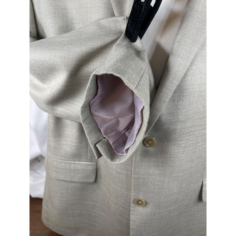 Linen Blend Summer Blazer 48 Long Khaki Taupe Izod Sports Coat Men's 48 Long EUC - Picture 5 of 13